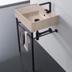 Small Modern Console Sink, Travertine Style Sink, 24 inch